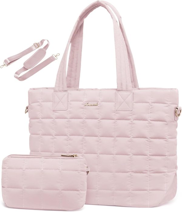LOVEVOOK Tote Bag for Women, Large Puffer Tote Bag with Zipper Quilted Light Work Bag - Image 49