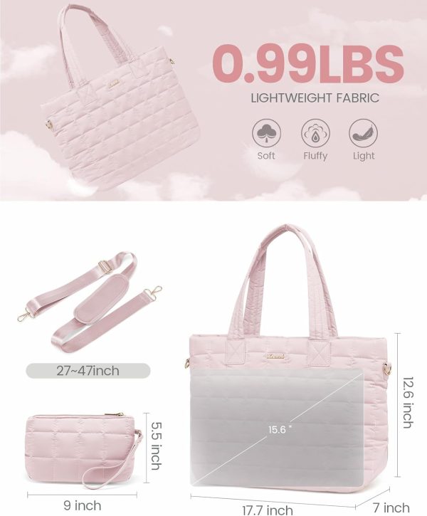 LOVEVOOK Tote Bag for Women, Large Puffer Tote Bag with Zipper Quilted Light Work Bag - Image 53