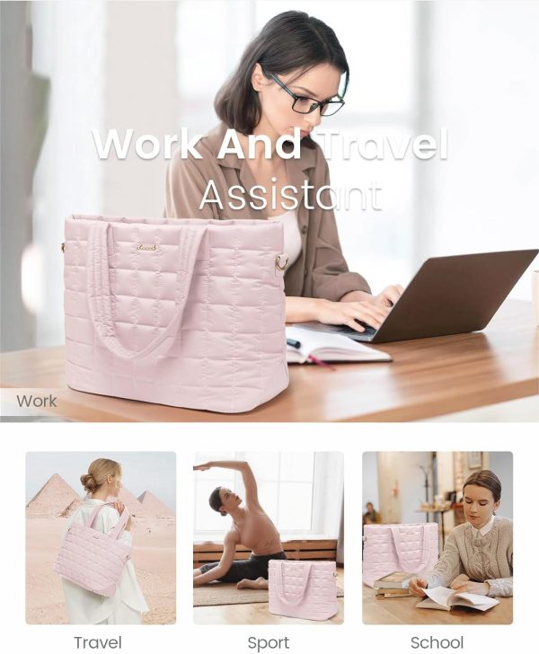 LOVEVOOK Tote Bag for Women, Large Puffer Tote Bag with Zipper Quilted Light Work Bag - Image 56
