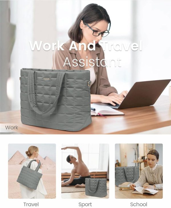 LOVEVOOK Tote Bag for Women, Large Puffer Tote Bag with Zipper Quilted Light Work Bag - Image 71