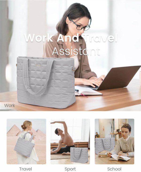 LOVEVOOK Tote Bag for Women, Large Puffer Tote Bag with Zipper Quilted Light Work Bag - Image 74